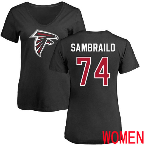 Atlanta Falcons Black Women Ty Sambrailo Name And Number Logo NFL Football #74 T Shirt